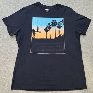 Old Navy Mens Navy Blue T-Shirt Sunset Basketball Court Palm Trees Graphic Sz XL